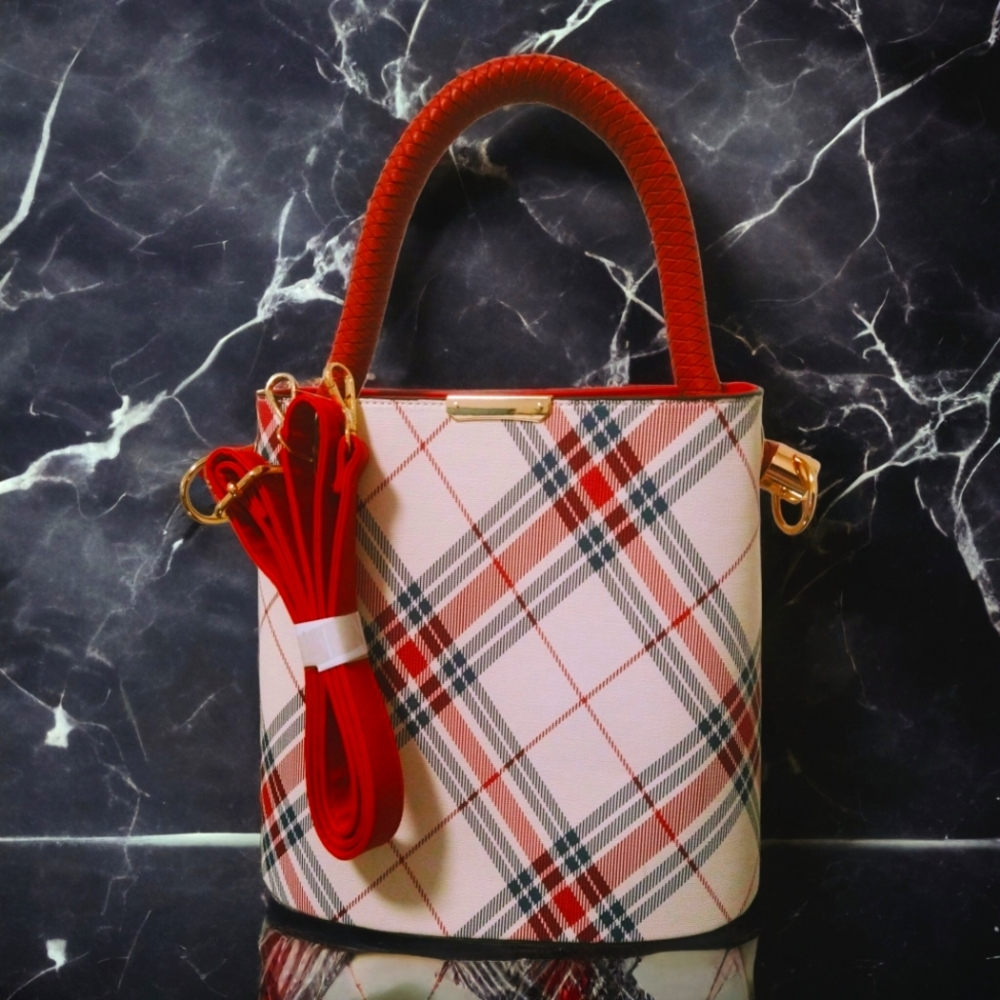 Unique Elegant Plaid Top Handle Bucket Bag